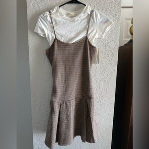 Source Unknown Brown Checkered Midi Dress